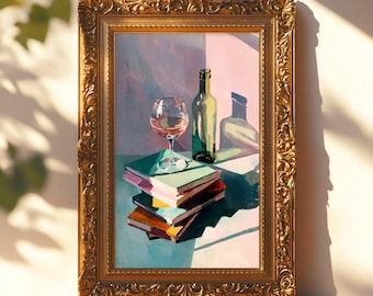 Vin och böcker-poster – Elegant väggkonst med läshörna