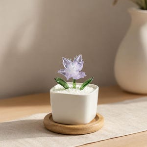 Mini Glass Flower Plant, Handmade Crystal Potted Flower, Tiny Glass Flower Pot, Desk Decor, Plant Lover Gift, Birthday Housewarming Gift