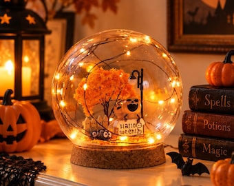 Halloween Crystal Ball Lamp, Pumpkin Scene Night Light, Spooky Fall Decor, Halloween Gift, Tabletop Ornament