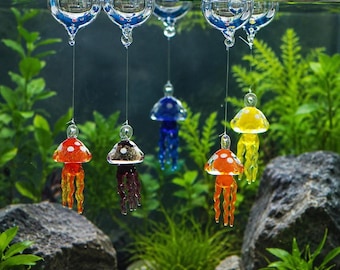 Hand-Blown Glass Jellyfish Ornament: Glow-in-the-Dark Floating Bubble Jellyfish – Aquarium Decor, Micro-Landscape Accent,Christmas gifts