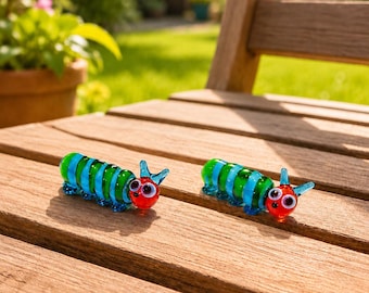 Handmade Glass Caterpillar Figurines, Blown Glass Caterpillars, Adorable Mini Animal Sculptures, Home Decor Gifts,Christmas gifts