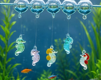Hand-Blown Glass Seahorse Ornament: Glow-in-the-Dark Floating Bubble Seahorse – Aquarium Decor, Miniature Landscape Accent,Christmas gifts