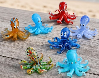 Hand-blown glass octopus figurine, miniature marine animal sculpture, adorable octopus gift,Christmas gifts