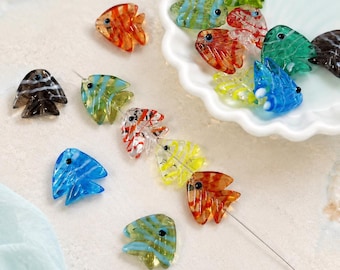 Hand Blown Glass Fish Beads, Mini Glass Fish Charms, Ocean Sea Animal Beads, Lampwork Glass Fish for Jewelry Making, Coastal Craft Supplies