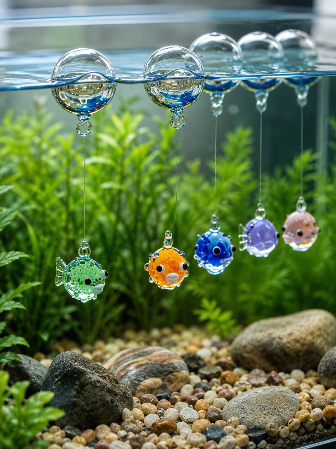 Hand-blown Glass Fish Ornaments: Floating Bubbles, Glowing Glass ...