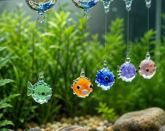Hand-blown Glass Fish Ornaments: Floating Bubbles, Glowing Glass Pufferfish, Aquarium Floating Decorations, Father's Day Gift
