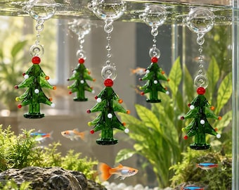 Handmade Glass Christmas Tree Aquarium Ornament, Floating Fish Tank Decor, Holiday Glass Suncatcher, Christmas Gift