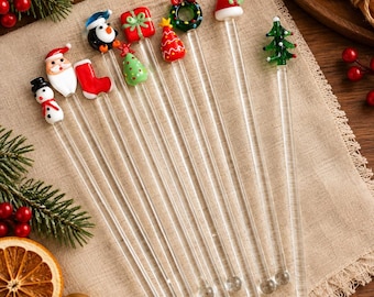 Christmas Glass Stirrer, Holiday Cocktail Swizzle Stick, Cute Santa Snowman Tree Drink Stirrer, Christmas Gift
