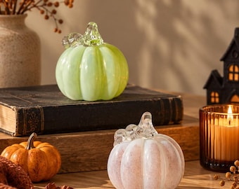 Hand Blown Glass Pumpkin Decor, Iridescent Fall Pumpkin Ornament, Halloween Autumn Home Decoration, Thanksgiving Table Centerpiece