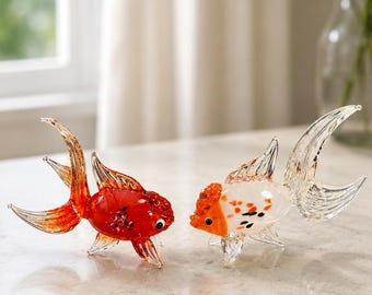 Hand Blown Glass Goldfish Figurine, Mini Glass Fish Sculpture, Aquarium Style Desk Decor, Lucky Fish Ornament,  Gift for Fish Lovers