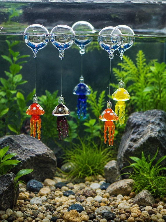 Hand-Blown Glass Jellyfish Ornament: Glow-in-the-Dark Floating Bubble Jellyfish – Aquarium Decor, Micro-Landscape Accent, Father's Day Gift