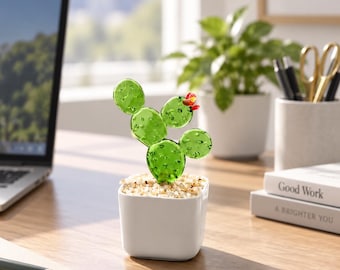 Hand-blown glass cactus potted plants, stained glass desktop decorations, Father's Day gifts, artificial plants
