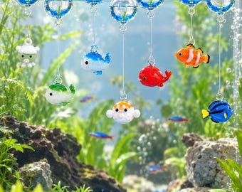 Handmade Glass Floating Fish Ornament, Aquarium Decor, Ocean Theme Desk Decor, Mini Sea Life Figurine, Cute Fish Gift, Coastal Home Decor