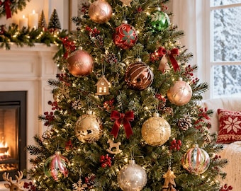 Handcrafted Glass Christmas Ornaments Set, Vintage Holiday Tree Baubles, Elegant Christmas Tree Decorations, Unique Xmas Gift Decor