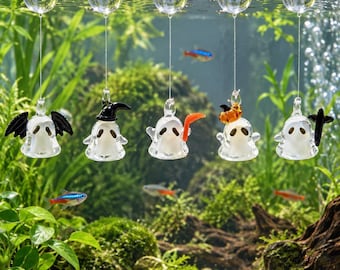 Glass Ghost Aquarium Ornament, Halloween Fish Tank Decoration, Floating Ghost Suncatcher, Handmade Glass Figurine, Spooky Home Decor Gift