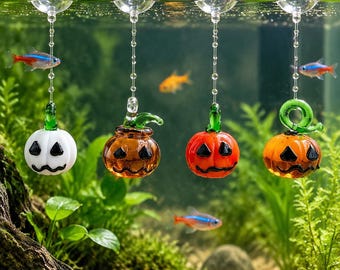 Handmade Glass Pumpkin Aquarium Ornament, Halloween Floating Fish Tank Decor, Cute Blown Glass Pumpkin Hanging Charm, Unique Fall Gift
