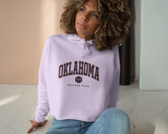 Oklahoma Cropped Hoodie | Vintage Oklahoma Varsity Sweatshirt | Retro College Basketball Crop Top | Cute Aesthetic Hoodie | Trendy Pride