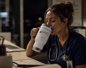 Personalized Nurse Travel Mug, Fueled by Caffeine and Night Shifts, Custom Name Coffee Tumbler, RN Graduation Gift, Night Shift Nurse Gift