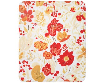 Manta polar con estampado floral otoñal | Estampado de flores rojas y naranjas