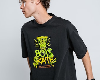 Felpa con illustrazione di teschio e soldi al neon / Abbigliamento streetwear
