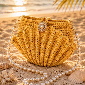 Seashell Crochet Bag Pattern, Pearl Strap Tutorial (PDF Download)