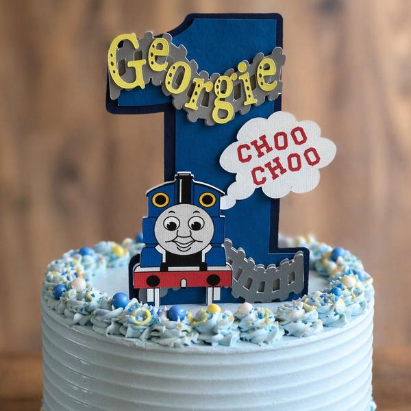 Personalised Thomas Train Birthday Cake Topper | Layered Cardstock Party Decor
