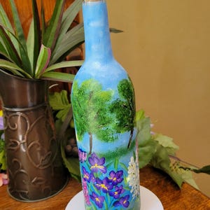 Hand Painted Wine Bottle Lamp: County Garden Decor with Color Changing LED