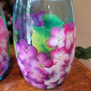 Decorative, Hand Painted, Hydrangea Glass Tumblers, Wine Glasses-Set of Two