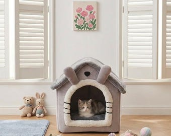 Plüsch-Teddybär-Haustierhaus, gemütliches Katzenbett, waschbares Hundehöhlen-Heiligtum