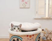 Japanese Ramen Bowl Boba Tea Cat Bed – Kawaii Maneki Neko Plush Cat Cave