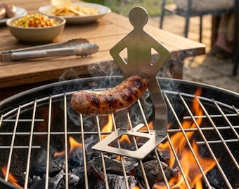 Divertente porta salsicce in acciaio inossidabile, strumento per barbecue, accessorio da campeggio, regalo per papà