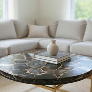 Handmade Natural Agate Coffee Table – Large Gemstone Table Top, Side & Sofa Table, Backlit Cocktail Table, Living Room and Kitchen Surface