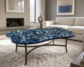 Elegant Blue Agate Stone Dining Table Top for Modern Interiors