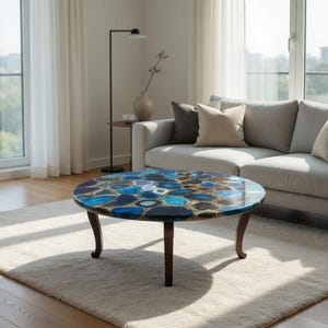 Handgefertigter Couchtisch aus natürlichem Achat - großer Edelstein-Tischplatte, Beistelltisch und Sofatisch, hinterleuchteter Cocktailtisch, Wohnzimmer- und Küchenoberfläche