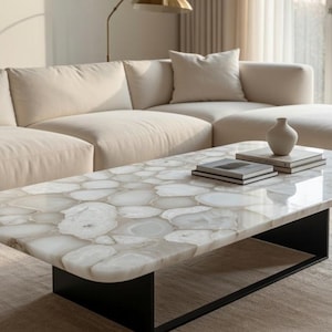 Salontafel witte agaat, tafel natuurlijke edelsteen, luxe designmeubels, moderne woonkamerinrichting