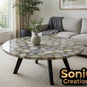 Handcrafted Agate Coffee Table – Natural Gemstone Top, Living Room Surface