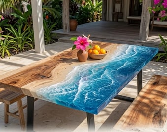Mesa de centro de resina natural hecha a mano – Superficie de cóctel con piedra preciosa azul, decoración de mesa de ágata, losa de mesa de centro, mesa de resina