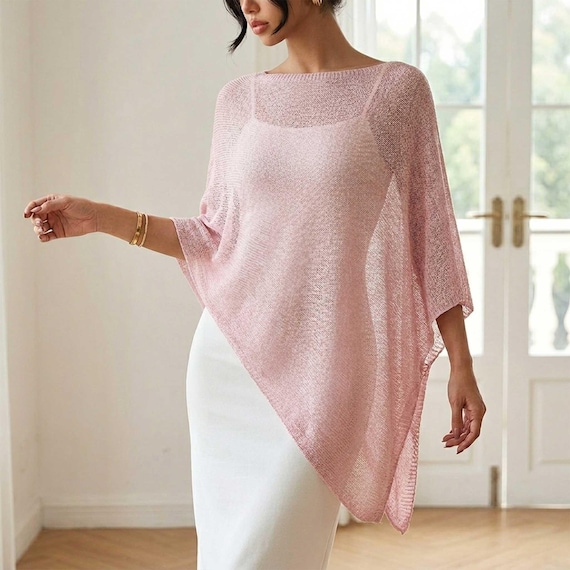 Pink Knit Travel Wrap, Cruise Clothing for Women, Vacation Essential, Poncho Cover Up, light pink scarf shrug, woman scarf evening shawls