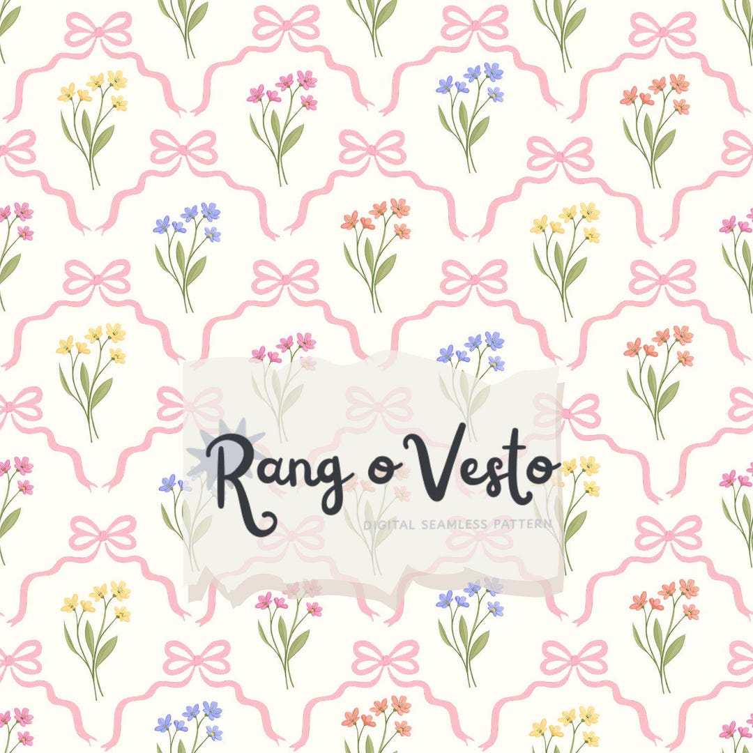 Coquette Floral Seamless Pattern, Pink Bow Digital Paper (digital ...