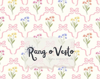 Coquette Floral Seamless Pattern, Pink Bow Digital Paper (Digital Download)