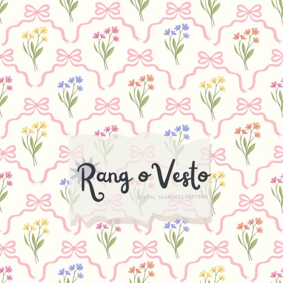 Coquette Floral Seamless Pattern, Pink Bow Digital Paper (Digital Download)