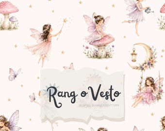 Watercolor Fairy Seamless Pattern, Enchanted Woodland Digital Paper (12"x12" JPEG/PNG)