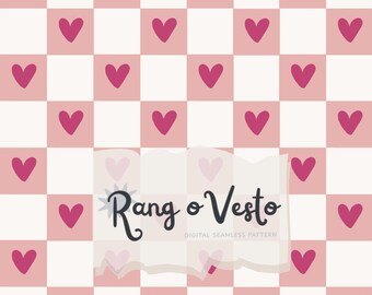 Heart Checkerboard Seamless Pattern – Valentine Digital Paper (2 JPG Download)