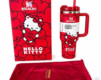Limited Edition Stanley x Hello Kitty Quencher H2.0 40oz Tumbler Pink Hearts – LoveShackFancy Collection with Box & Pouch