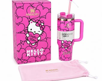 Limited Edition Stanley x Hello Kitty Quencher H2.0 40oz Tumbler Pink Hearts – LoveShackFancy Collection with Box & Pouch