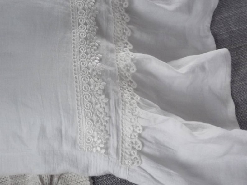 White linen pillowcase with double lace Standard Queen King.