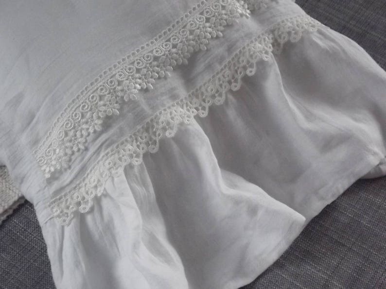 White linen pillowcase with double lace Standard Queen King.