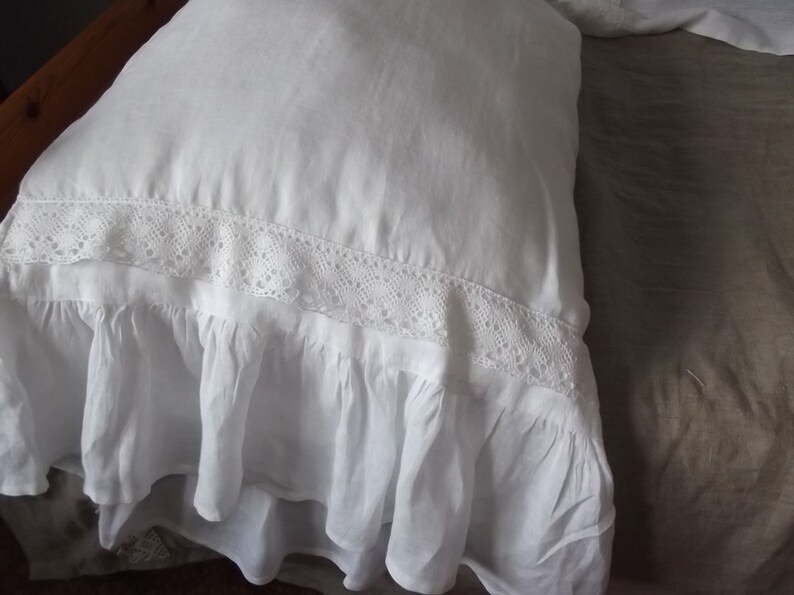 Ruffled Pillowcase Linen Pillow Case Laced Pillowcase White Etsy