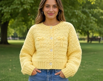 Crochet Cardigan, Women’s Chunky Knit Sweater, Handmade Button Front Cardigan,  Cozy Textured Knit Sweater, gift for her