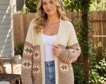 Handmade Crochet Cardigan, Granny Square Sweater, Floral Boho Cardigan,Cottagecore Women's Sweater, Cozy Crochet, Gift for her